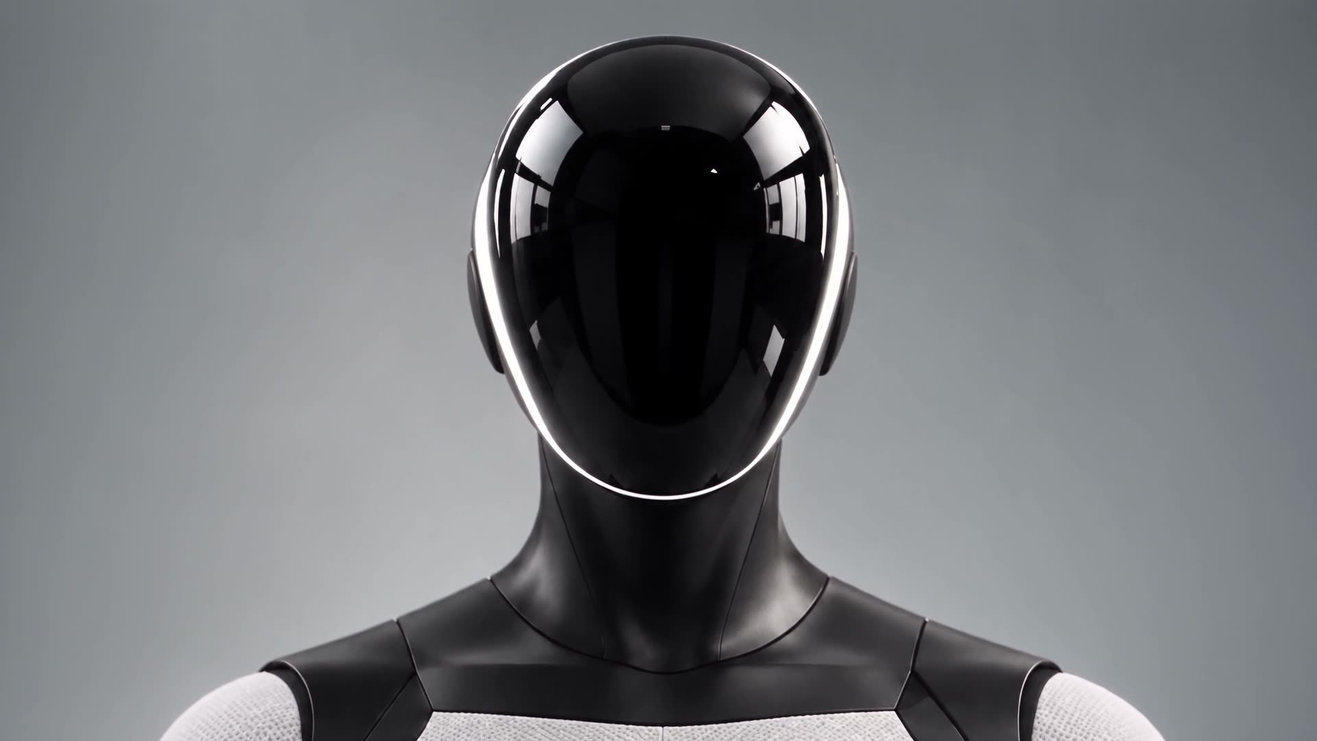 iBot One — Ethen in Pearl, a mirror-black visor ringed by a fine light trace.