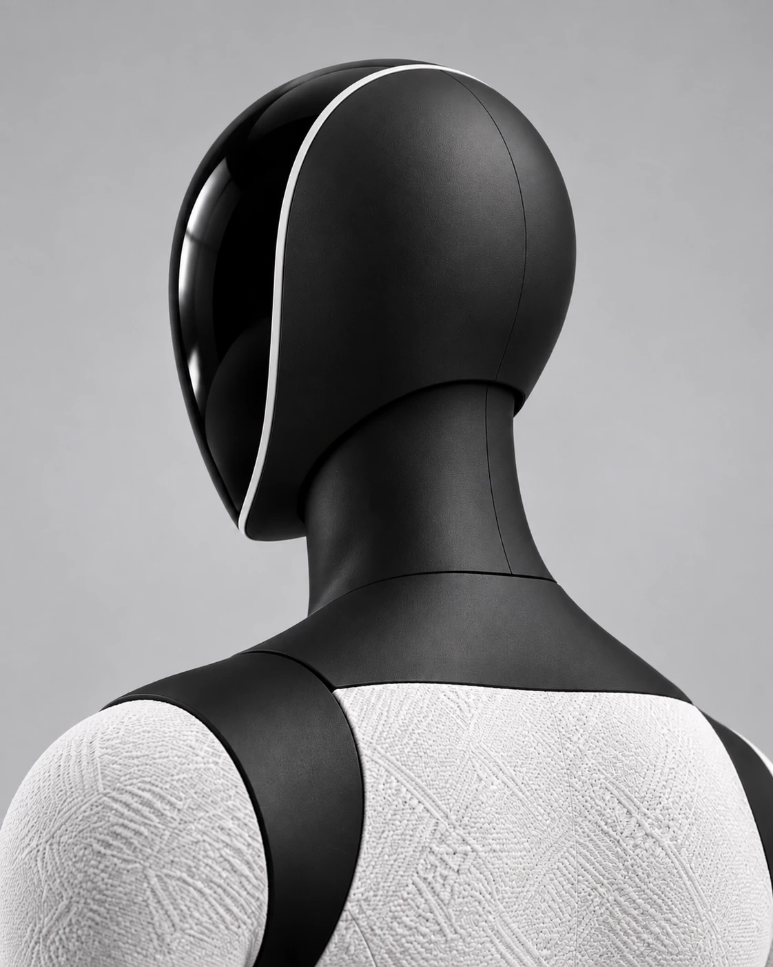 Ethen in Pearl from behind at three-quarter: black rear-head metal above a white knit shoulder.